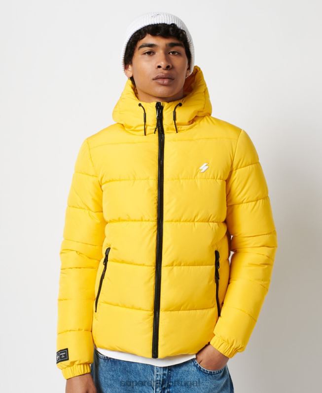 jaqueta esportiva puffer com capuz homens amarelo roupas Superdry 2208H1047