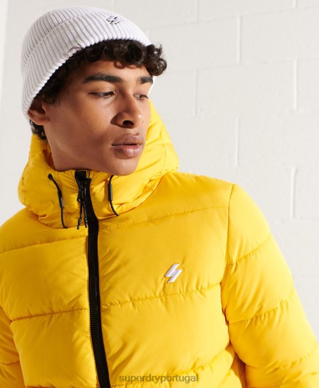 jaqueta esportiva puffer com capuz homens amarelo roupas Superdry 2208H1047