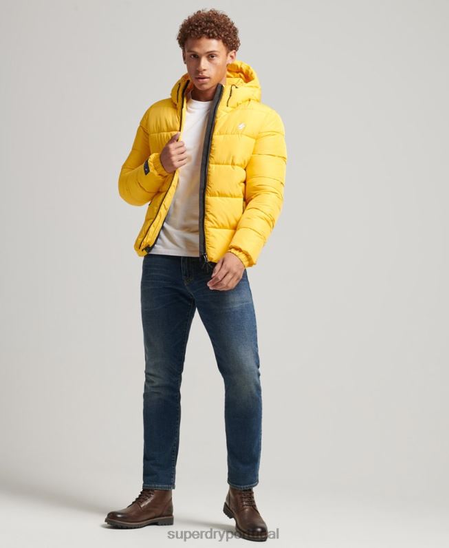 jaqueta esportiva puffer com capuz homens amarelo roupas Superdry 2208H960