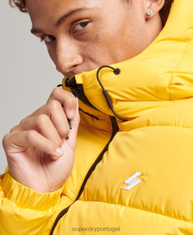 jaqueta esportiva puffer com capuz homens amarelo roupas Superdry 2208H960