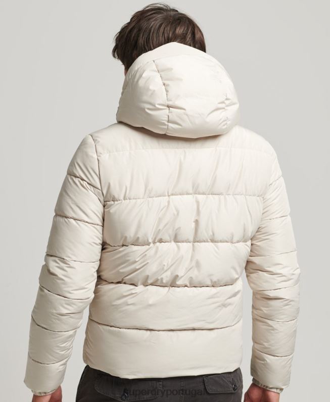 jaqueta esportiva puffer com capuz homens bege roupas Superdry 2208H1071