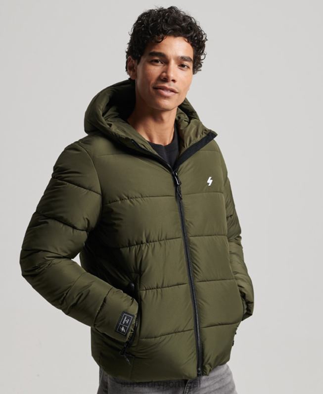 jaqueta esportiva puffer com capuz homens caqui roupas Superdry 2208H1020