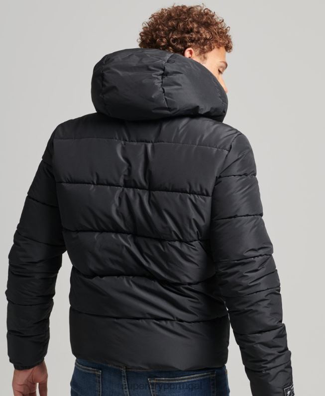 jaqueta esportiva puffer com capuz homens preto roupas Superdry 2208H1051