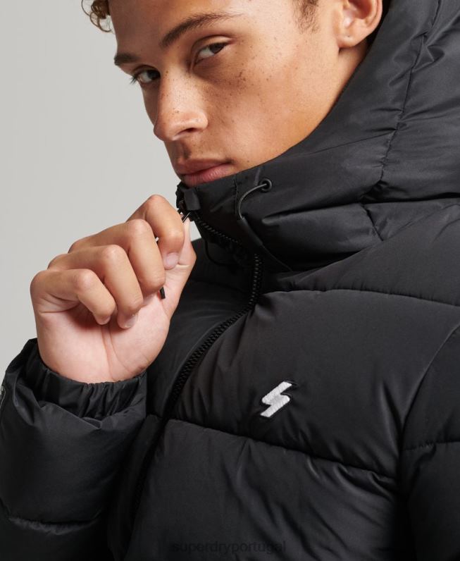 jaqueta esportiva puffer com capuz homens preto roupas Superdry 2208H1051