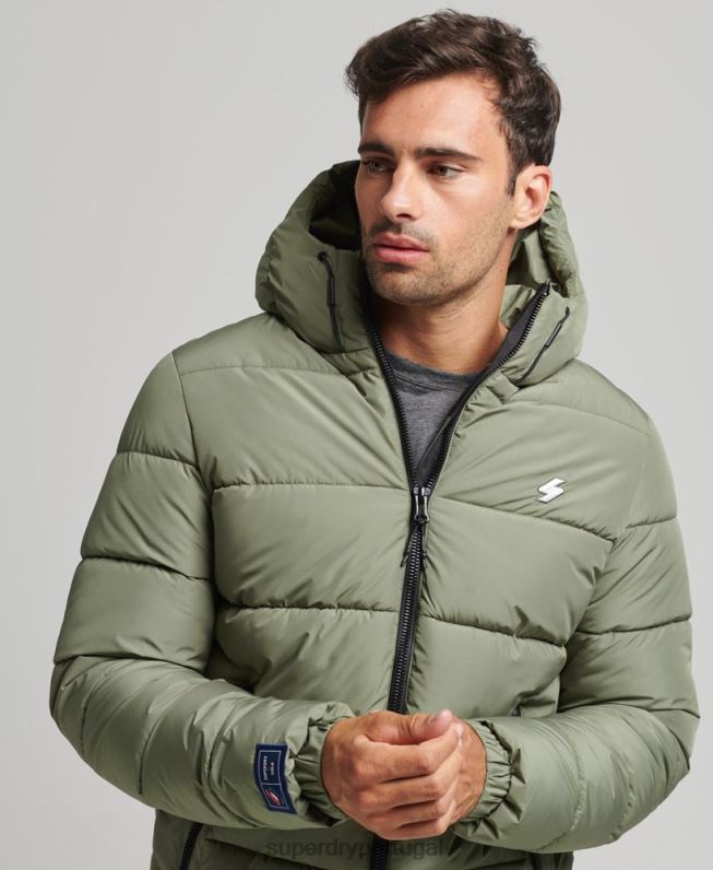 jaqueta esportiva puffer com capuz homens verde roupas Superdry 2208H1019