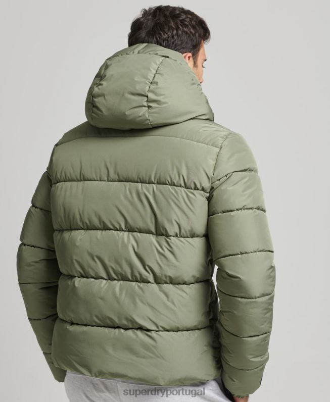 jaqueta esportiva puffer com capuz homens verde roupas Superdry 2208H1019