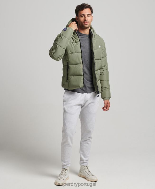 jaqueta esportiva puffer com capuz homens verde roupas Superdry 2208H1019