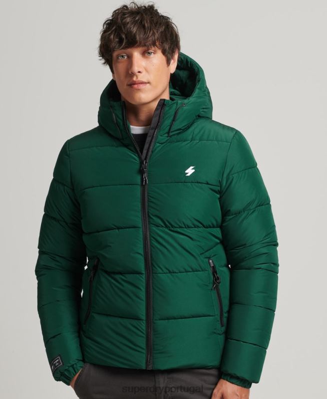 jaqueta esportiva puffer com capuz homens verde roupas Superdry 2208H1021