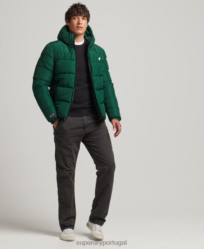 jaqueta esportiva puffer com capuz homens verde roupas Superdry 2208H1021
