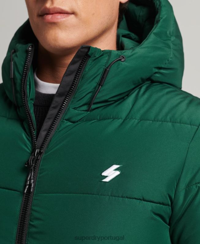 jaqueta esportiva puffer com capuz homens verde roupas Superdry 2208H1021