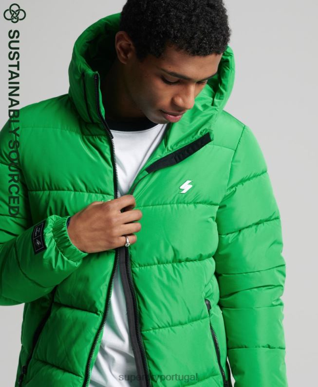 jaqueta esportiva puffer com capuz homens verde roupas Superdry 2208H1090