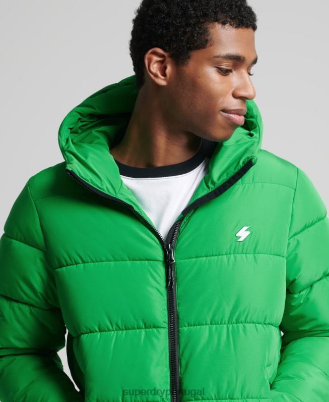 jaqueta esportiva puffer com capuz homens verde roupas Superdry 2208H1090