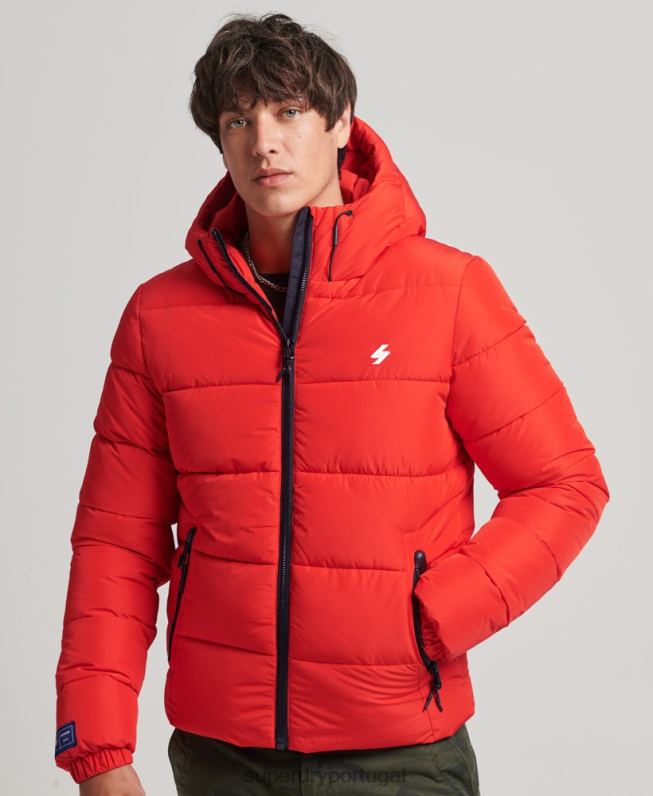 jaqueta esportiva puffer com capuz homens vermelho roupas Superdry 2208H1031