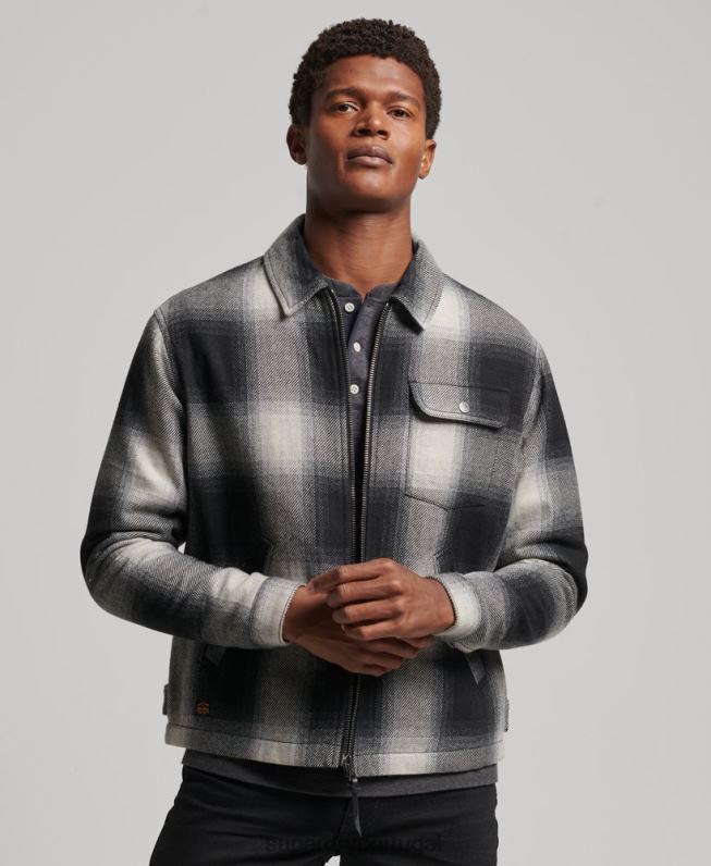 jaqueta harrington de lã vintage homens preto roupas Superdry 2208H4594