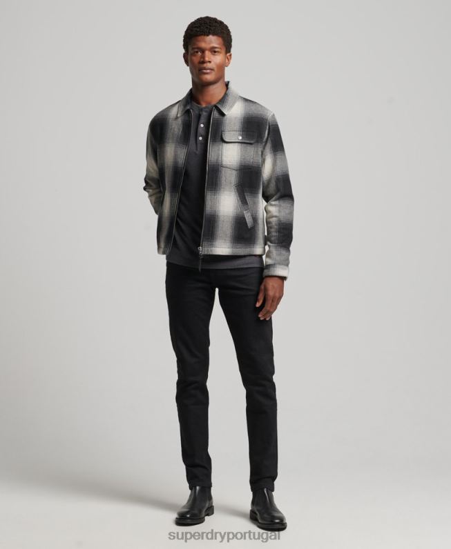 jaqueta harrington de lã vintage homens preto roupas Superdry 2208H4594
