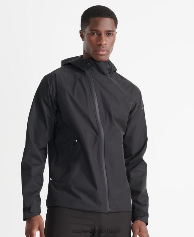 jaqueta impermeável assimétrica de treinamento homens preto roupas Superdry 2208H4787