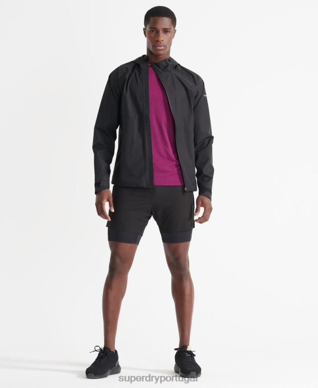jaqueta impermeável assimétrica de treinamento homens preto roupas Superdry 2208H4787