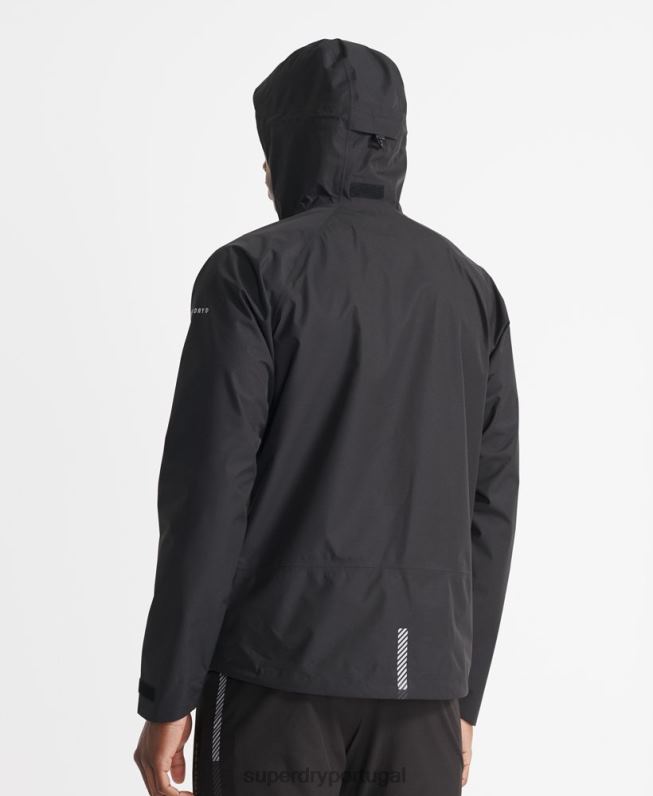 jaqueta impermeável assimétrica de treinamento homens preto roupas Superdry 2208H4787