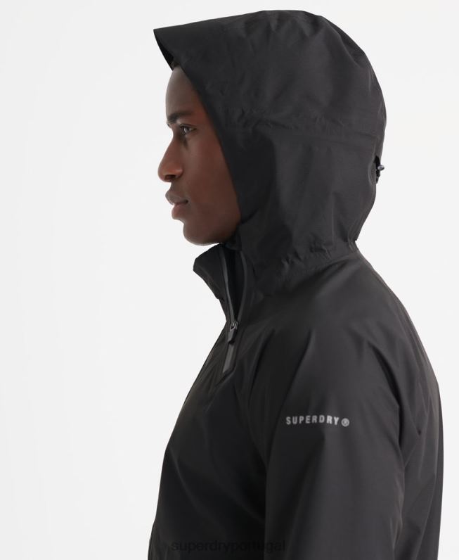 jaqueta impermeável assimétrica de treinamento homens preto roupas Superdry 2208H4787