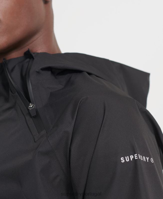 jaqueta impermeável assimétrica de treinamento homens preto roupas Superdry 2208H4787