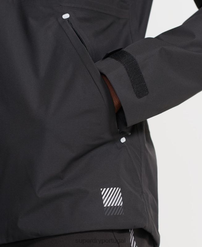jaqueta impermeável assimétrica de treinamento homens preto roupas Superdry 2208H4787