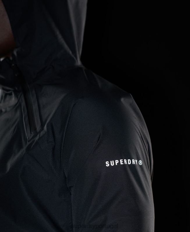 jaqueta impermeável assimétrica de treinamento homens preto roupas Superdry 2208H4787