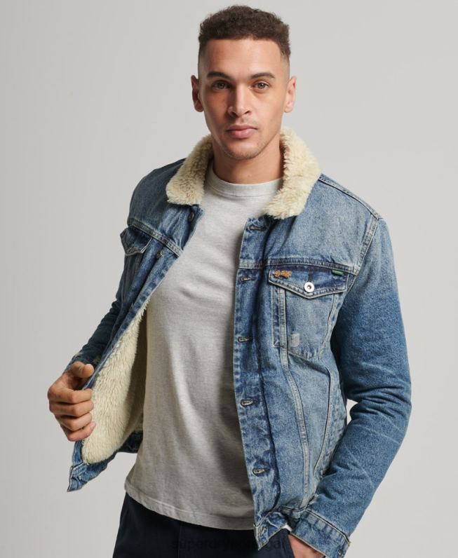 jaqueta jeans sherpa homens azul roupas Superdry 2208H4437