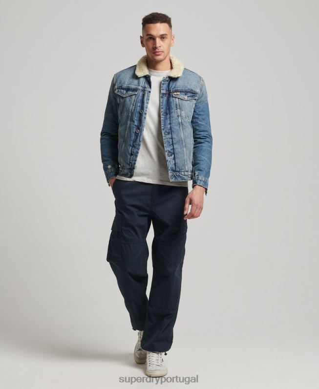 jaqueta jeans sherpa homens azul roupas Superdry 2208H4437