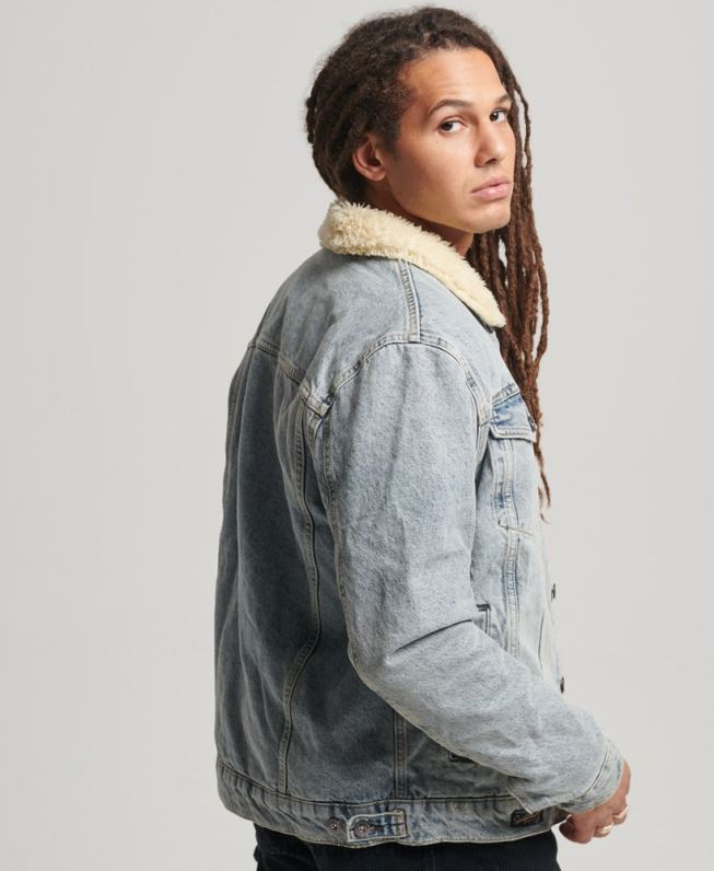 jaqueta jeans sherpa homens azul roupas Superdry 2208H4442