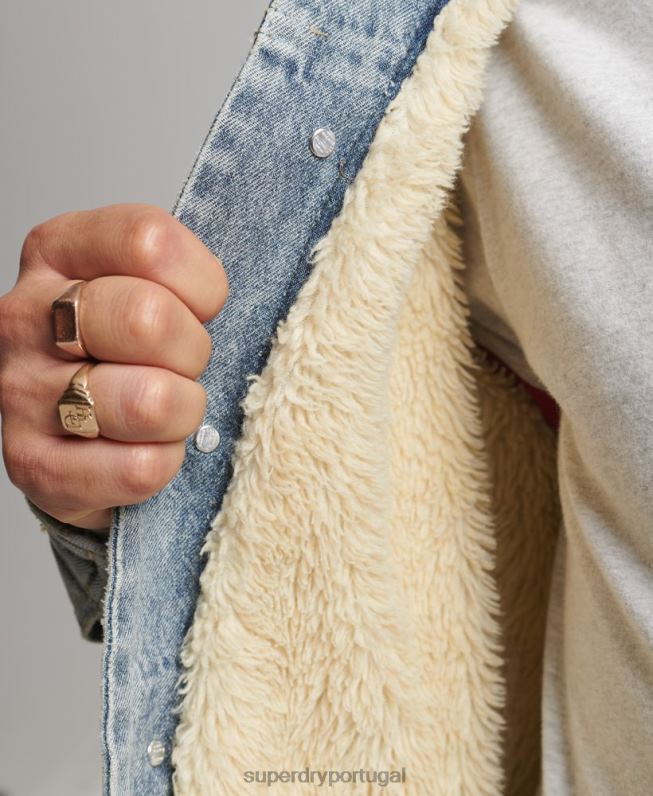jaqueta jeans sherpa homens azul roupas Superdry 2208H4442