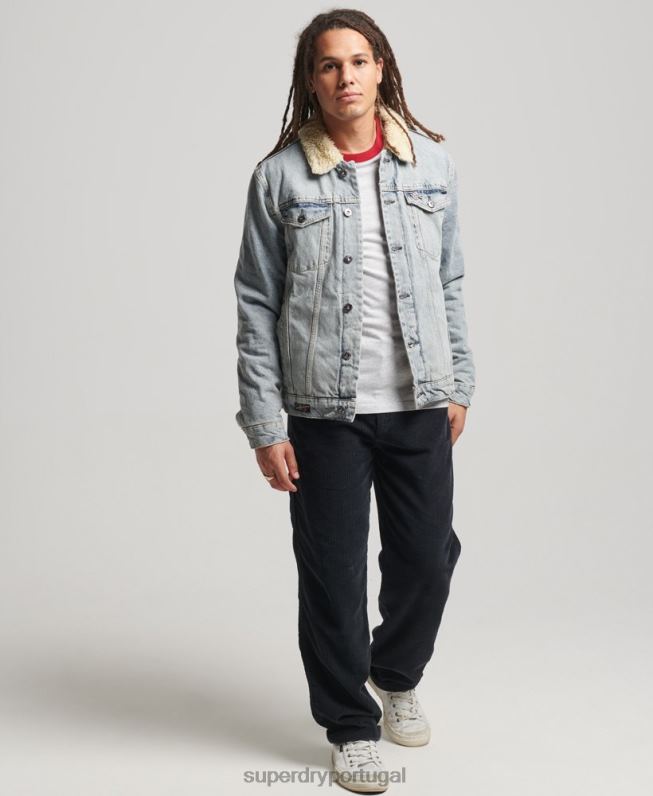 jaqueta jeans sherpa homens azul roupas Superdry 2208H4442