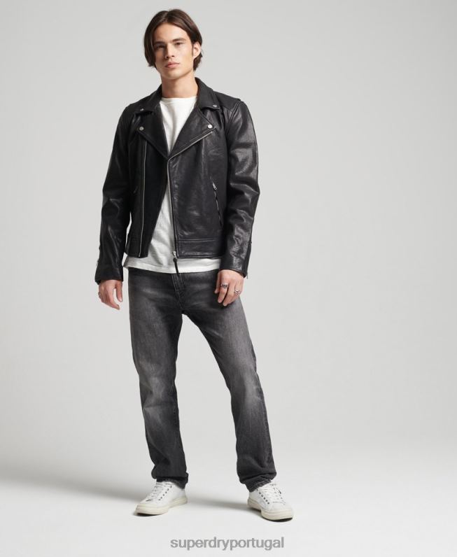 jaqueta moto biker couro homens preto roupas Superdry 2208H1060