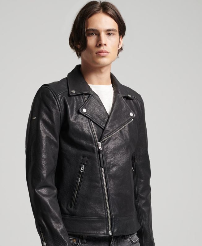 jaqueta moto biker couro homens preto roupas Superdry 2208H1060