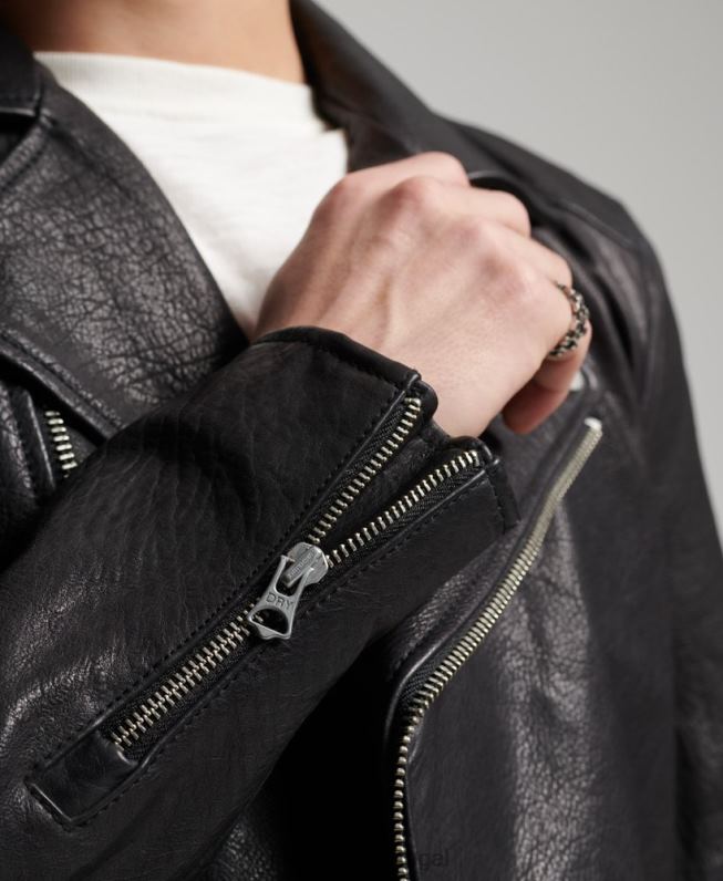 jaqueta moto biker couro homens preto roupas Superdry 2208H1060