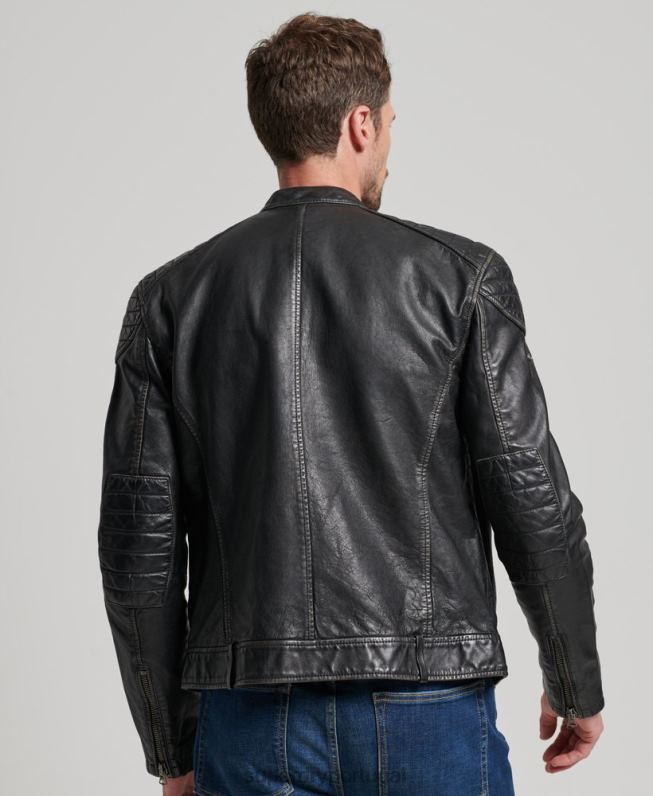 jaqueta moto racer de couro tradicional homens preto roupas Superdry 2208H906