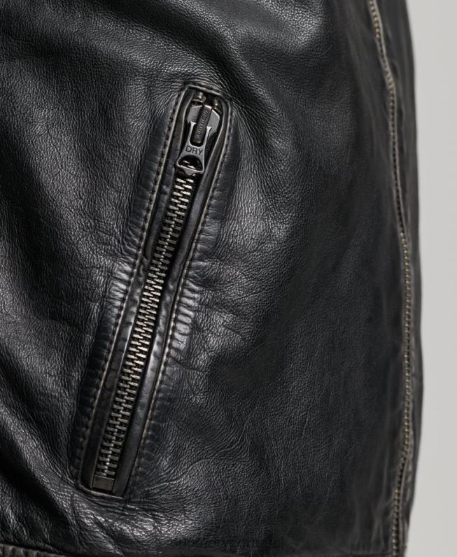 jaqueta moto racer de couro tradicional homens preto roupas Superdry 2208H906