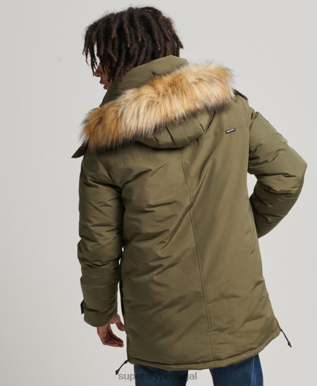 jaqueta parka everest com capuz de pele sintética homens caqui roupas Superdry 2208H999