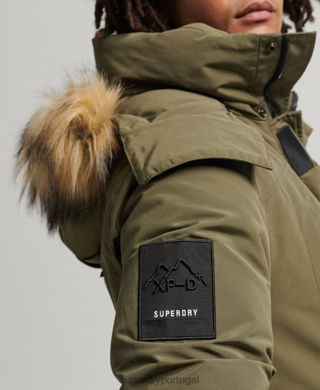 jaqueta parka everest com capuz de pele sintética homens caqui roupas Superdry 2208H999