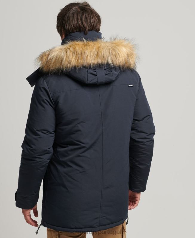 jaqueta parka everest com capuz de pele sintética homens marinha roupas Superdry 2208H957