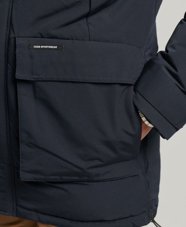 jaqueta parka everest com capuz de pele sintética homens marinha roupas Superdry 2208H957