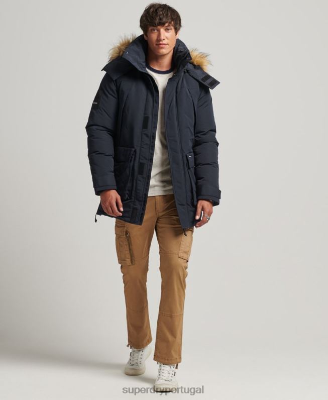 jaqueta parka everest com capuz de pele sintética homens marinha roupas Superdry 2208H957