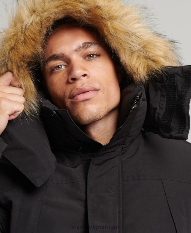 jaqueta parka everest com capuz de pele sintética homens preto roupas Superdry 2208H4613