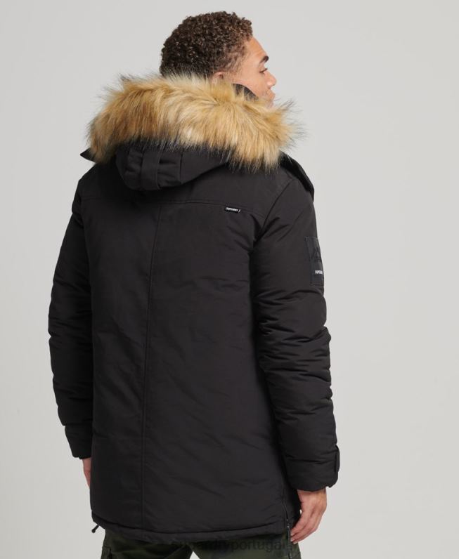 jaqueta parka everest com capuz de pele sintética homens preto roupas Superdry 2208H4613