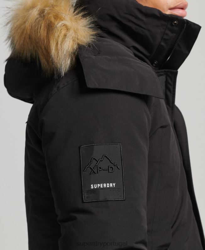 jaqueta parka everest com capuz de pele sintética homens preto roupas Superdry 2208H4613