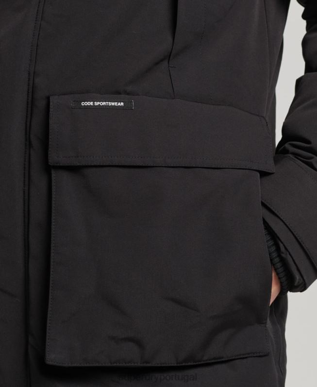 jaqueta parka everest com capuz de pele sintética homens preto roupas Superdry 2208H4613