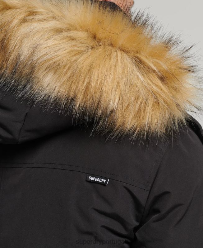 jaqueta parka everest com capuz de pele sintética homens preto roupas Superdry 2208H4613