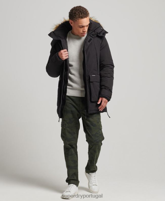 jaqueta parka everest com capuz de pele sintética homens preto roupas Superdry 2208H4613