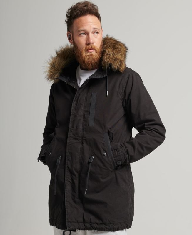 jaqueta parka militar de pele falsa homens cinza escuro roupas Superdry 2208H4490