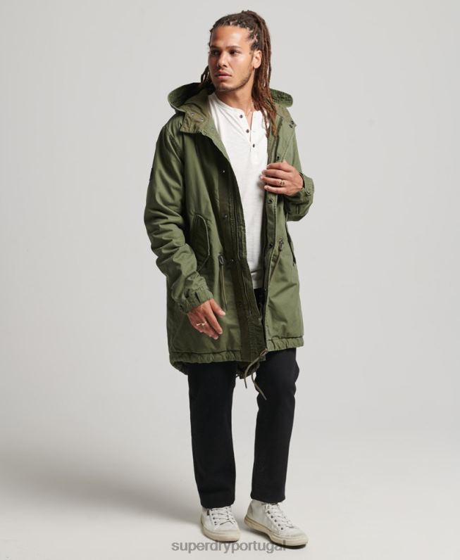 jaqueta parka rabo de peixe militar homens caqui roupas Superdry 2208H4517