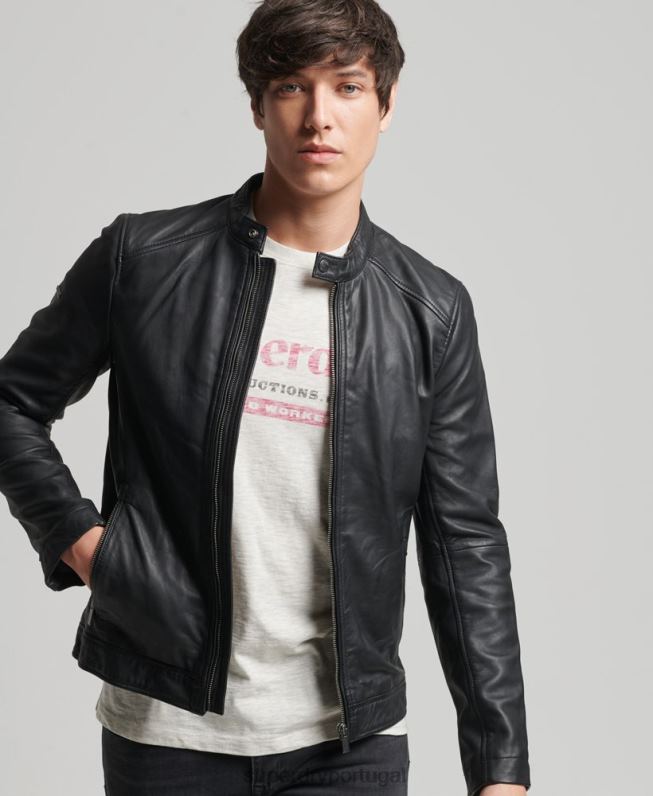 jaqueta piloto de couro light hero homens preto roupas Superdry 2208H4607